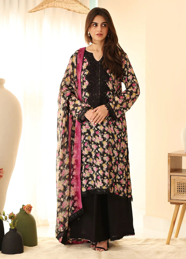 Rangeen Pret Printed Raw Silk 3 Piece Suit Angelic Frost