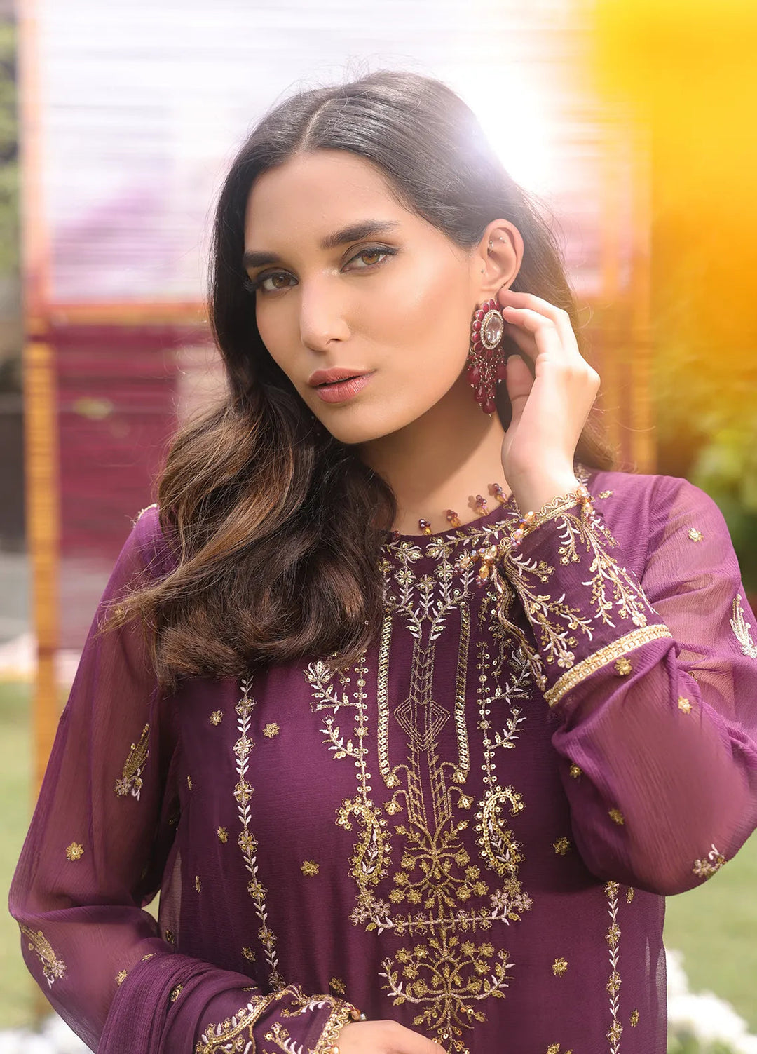 Raya By Salitex Embroidered Chiffon Suit Unstitched 3 Piece UNW24CH008UT - Festive Collection