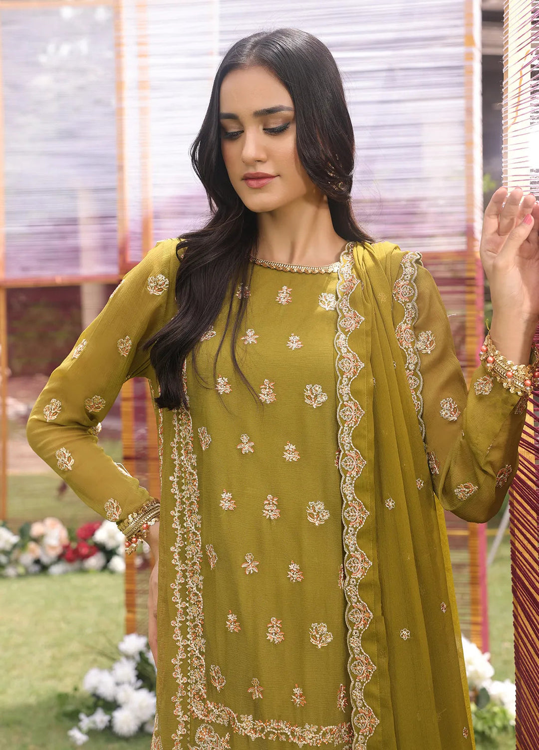 Raya By Salitex Embroidered Chiffon Suit Unstitched 3 Piece UNW24CH011UT - Festive Collection