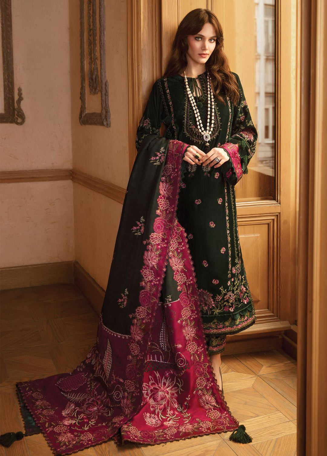 Republic WomensWear Embroidered Velvet Suits Unstitched 3 Piece RW21W D1 La Bergere - Winter Collection