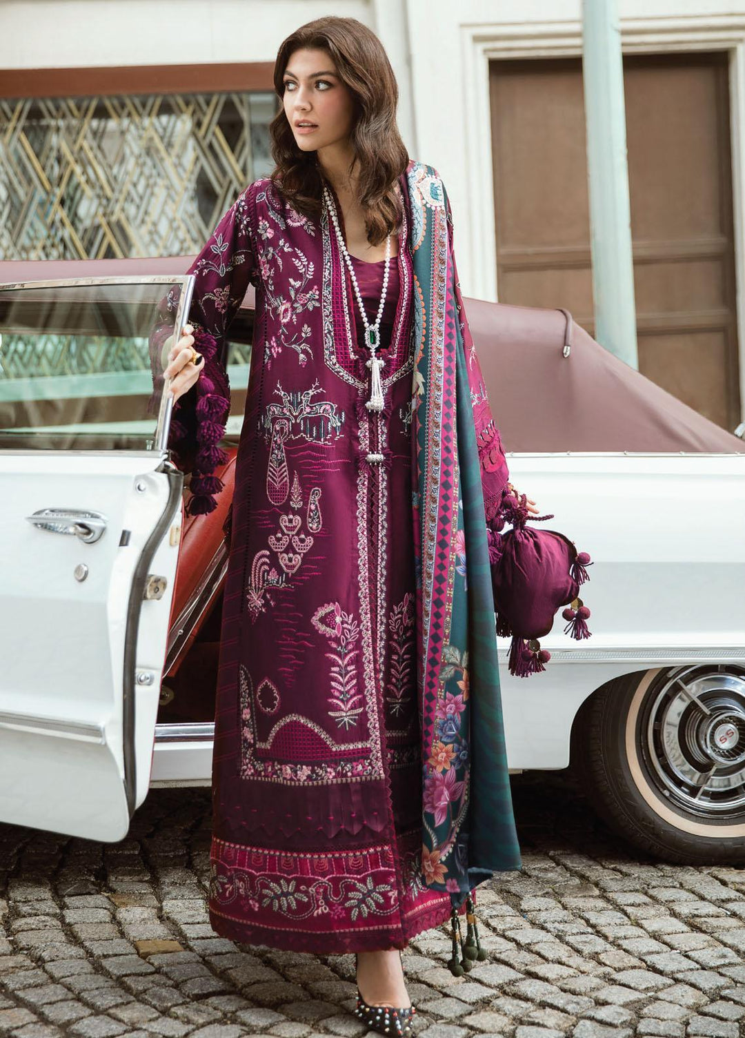 Republic WomensWear Embroidered Cotton Satin Suits Unstitched 3 Piece RW21W D4 Le Begonia - Winter Collection