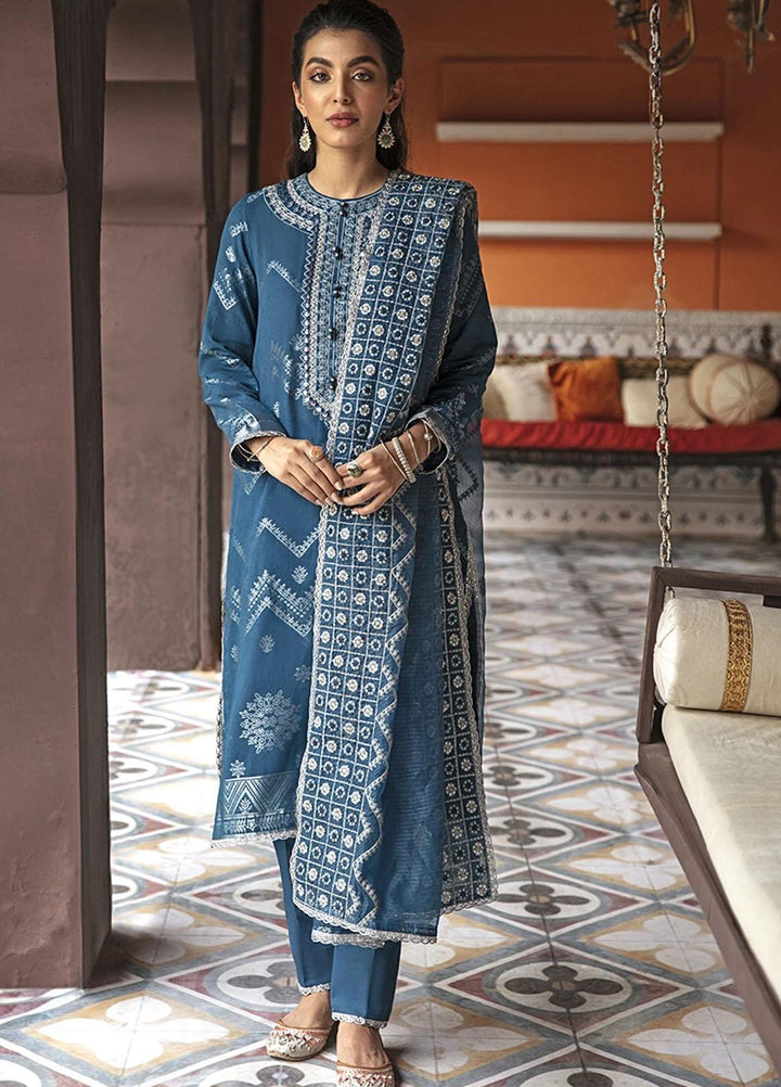 Rim Jhim by Cross Stitch Embroidered Cotton Jacquard Suits Unstitched 3 Piece CS21RJ NOOR-E-QAMAR-B - Luxury Collection