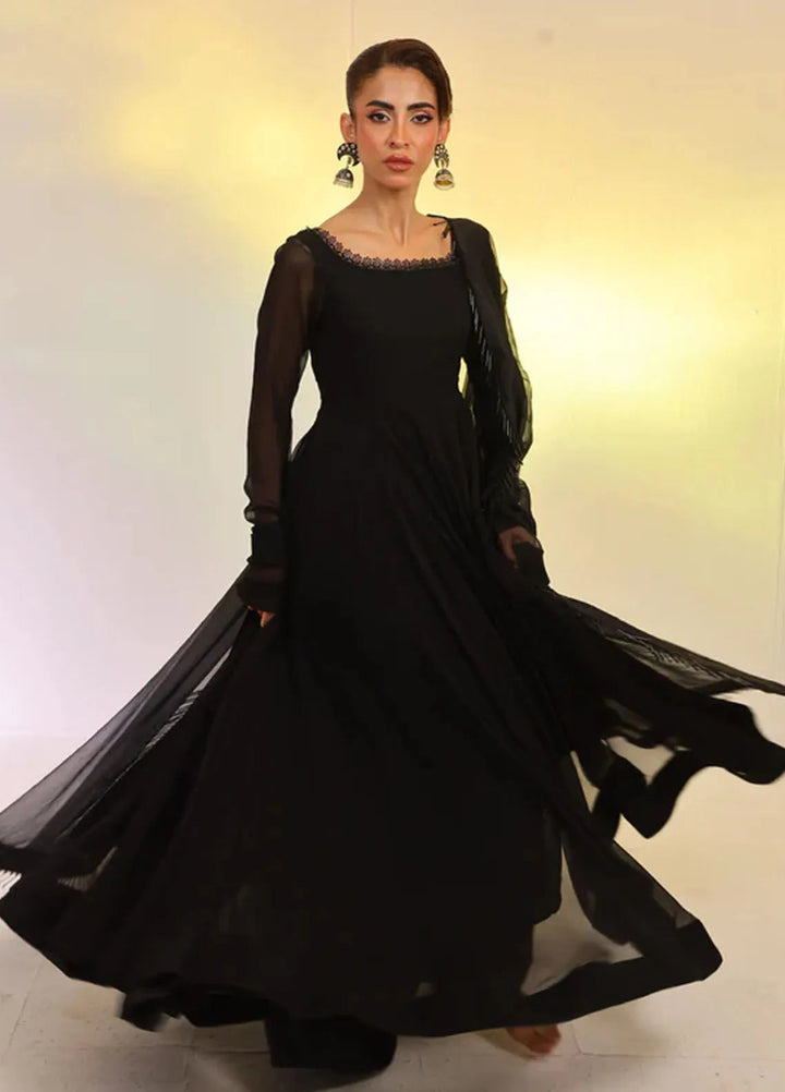 Ripret Pret Embroidered Chiffon 2 Piece Suit Black Kalidaar