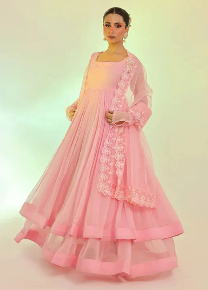Ripret Pret Embroidered Chiffon 2 Piece Suit Pink Tier Pishwas
