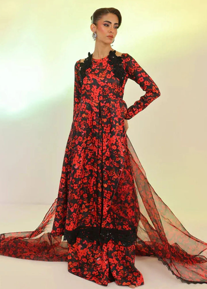 Ripret Pret Embroidered Silk 3 Piece Suit Scarlet