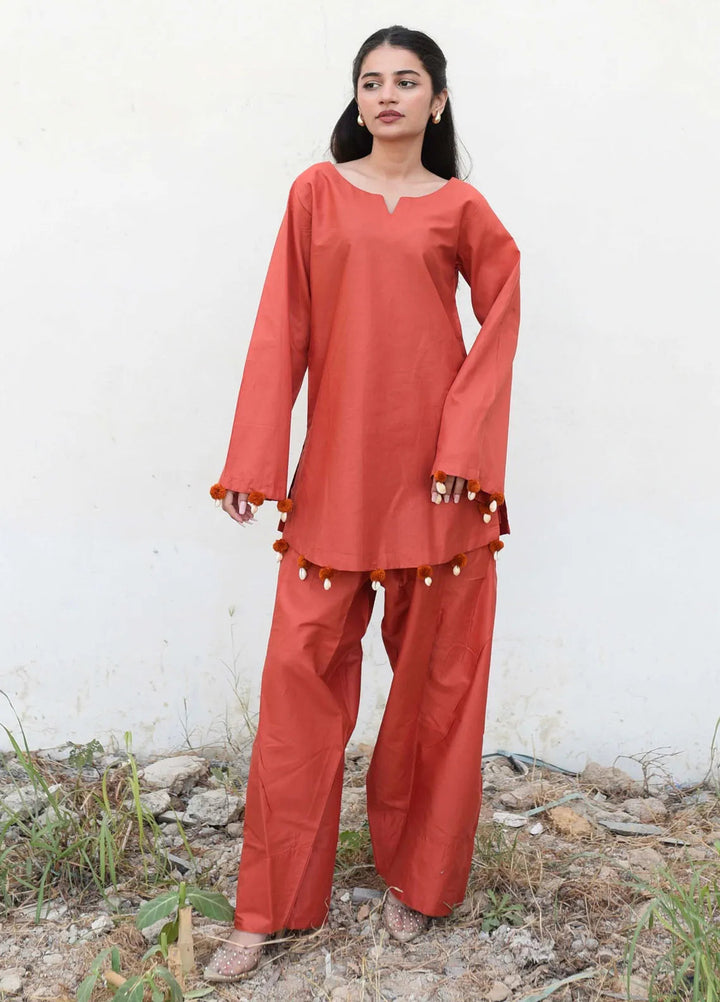 Ripret Pret plain Cotton 2 Piece Suit Rust Solid Set