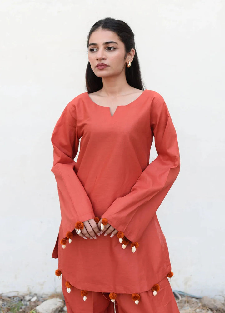 Ripret Pret plain Cotton 2 Piece Suit Rust Solid Set