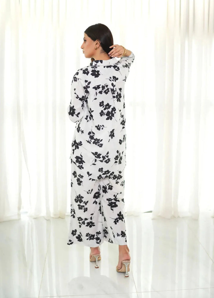 Ripret Pret Printed Polycambric 2 Piece Suit Black Floral Button down