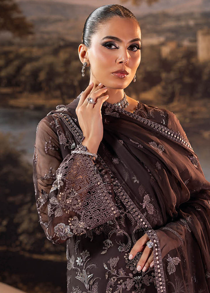 Riwayat by Lamisah Embroidered Chiffon Suits Unstitched 3 Piece LVP25RL R-09 Cinnamon - Formals Collection
