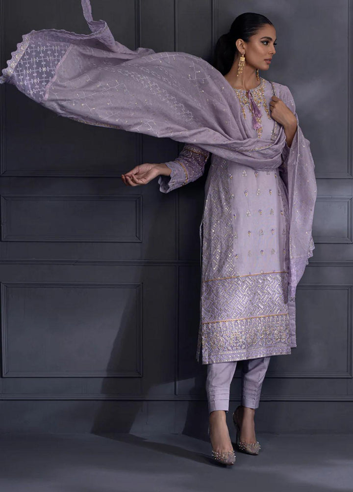 Shamooz Pret Embroidered Khaadi Net 3 Piece Suit SEM-0541 Royal Purple
