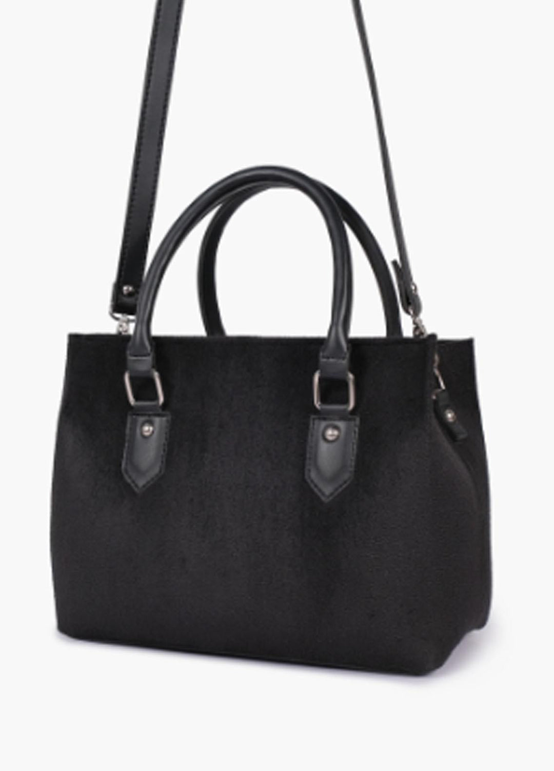 RTW Creation Hand Bag Ssb-02 Black Suede Small Satchel Bag - Women Hand Bags