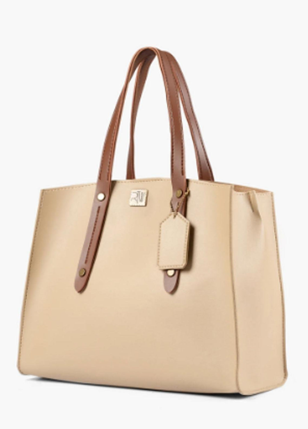 RTW Creation Hand Bag Dchc-03 Off-White With Brown Multi Compartment Satchel Bag - Women Hand Bags