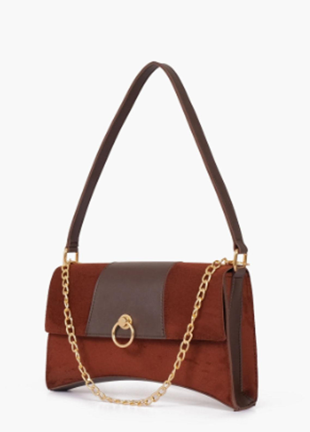 RTW Creation Shoulder Bag Beb-03 Dark Brown Suede Buckle Envelope Bag - Women Shoulder Bags