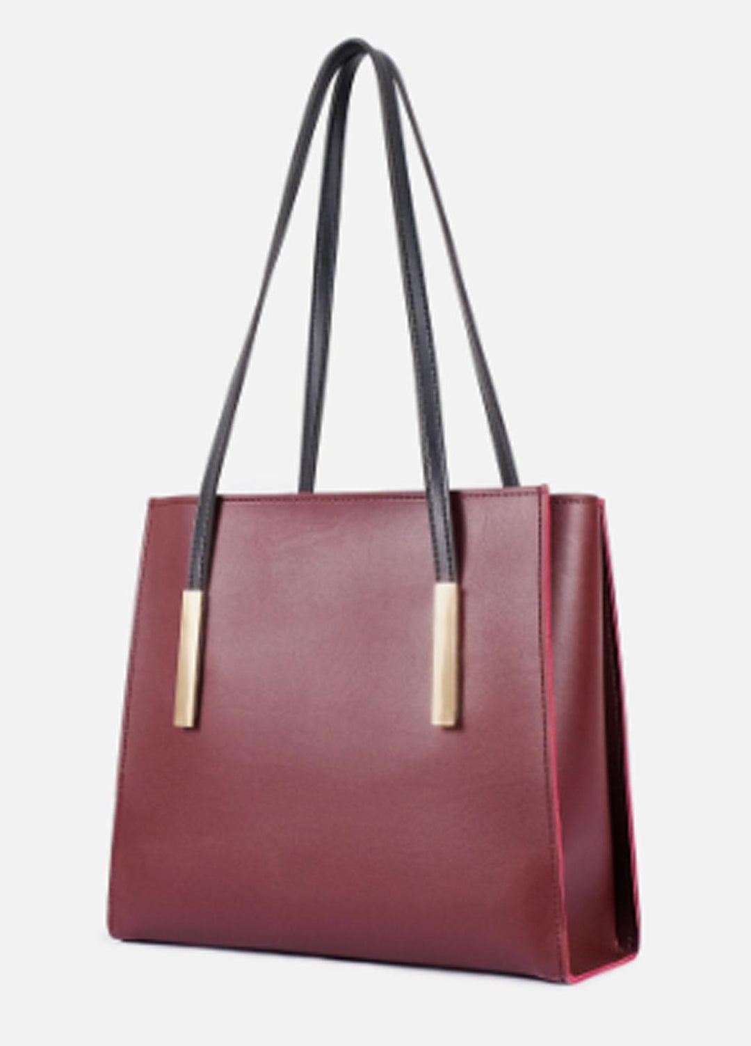 RTW Creation Shoulder Bag Zsb-04 Burgundy And Black Zipper Shoulder Bag With Long Handle - Women Shoulder Bags