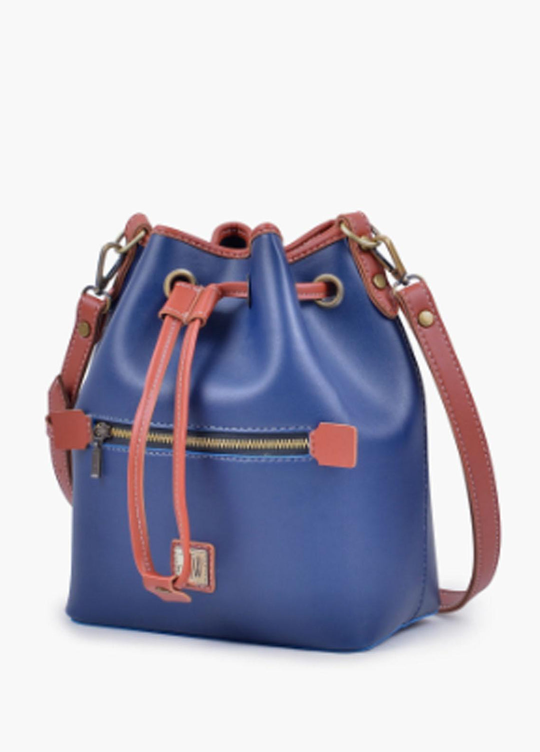RTW Creation Shoulder Bag Dbl-08 Blue And Rust Bucket Bag With Zipper Pocket - Women Shoulder Bags
