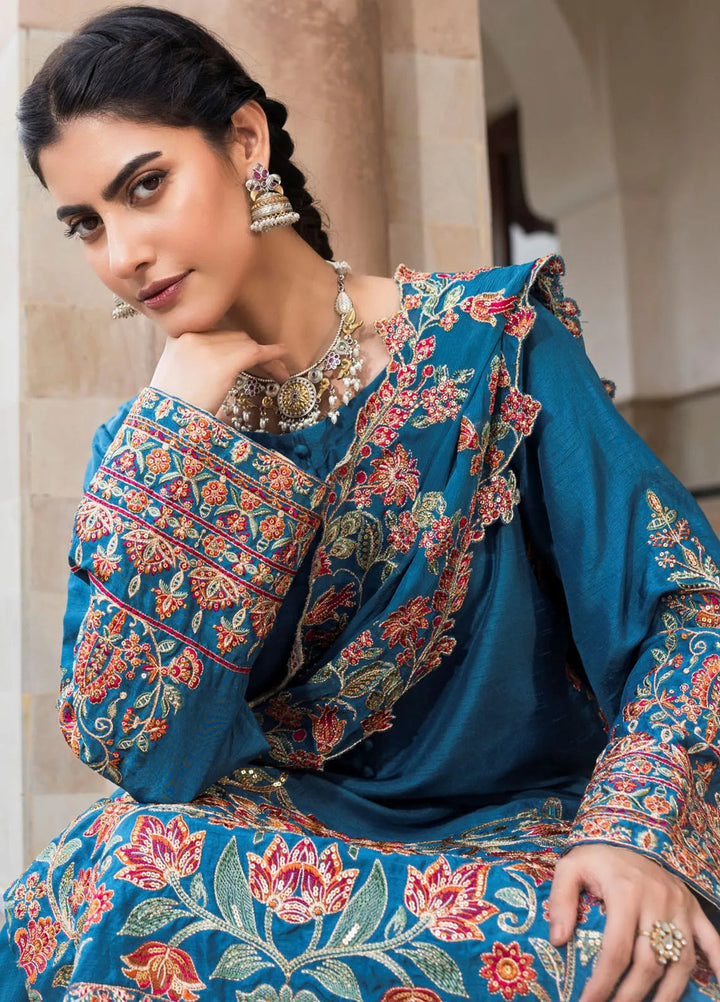 Ruhani by Muraad Embroidered Raw Silk Suit Unstitched 3 Piece MU24R Azure - Formal Collection