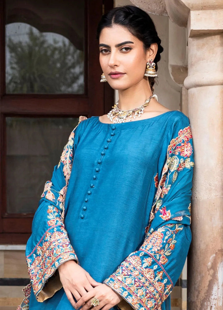 Ruhani by Muraad Embroidered Raw Silk Suit Unstitched 3 Piece MU24R Azure - Formal Collection