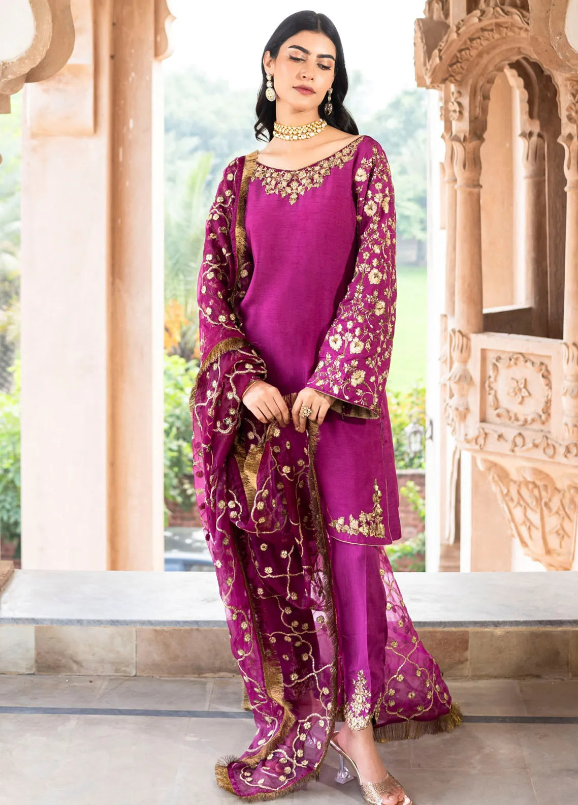 Zahara By Muraad Embroidered Organza Suits Unstitched 3 Piece MU22Z Z-007 Marigold - Luxury Collection main image 1