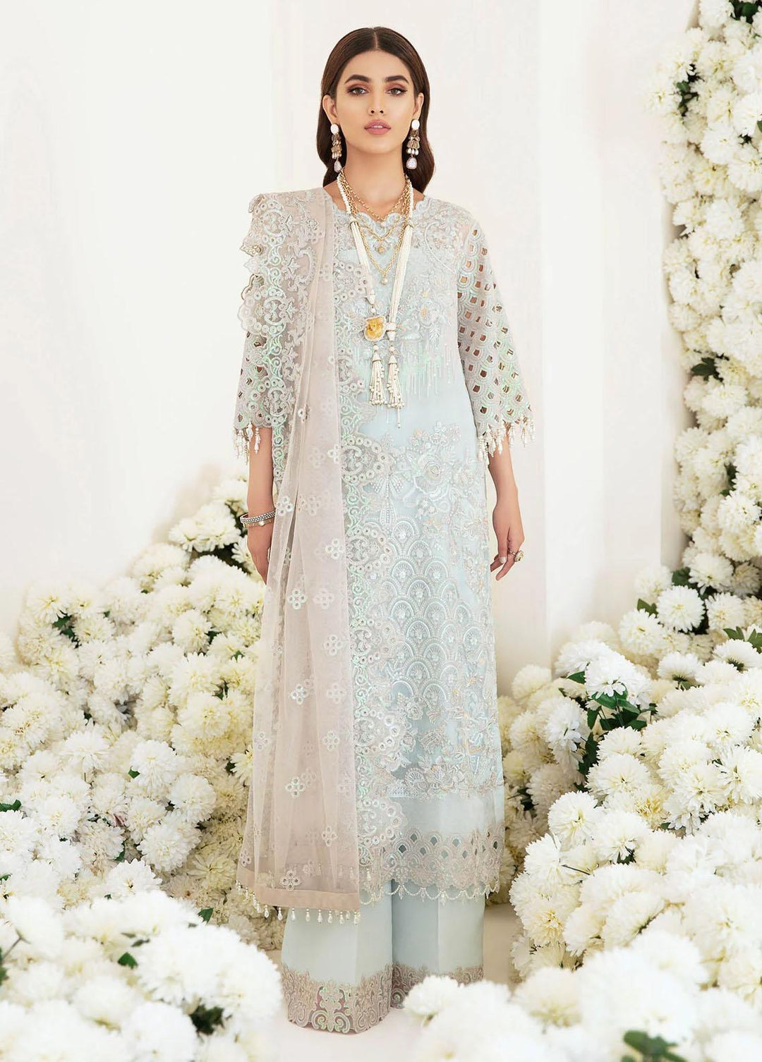 Fleur By Serene Premium Embroidered Chiffon Suits Unstitched 3 Piece SP22F S-1065 JADE VINE - Spring / Summer Collection