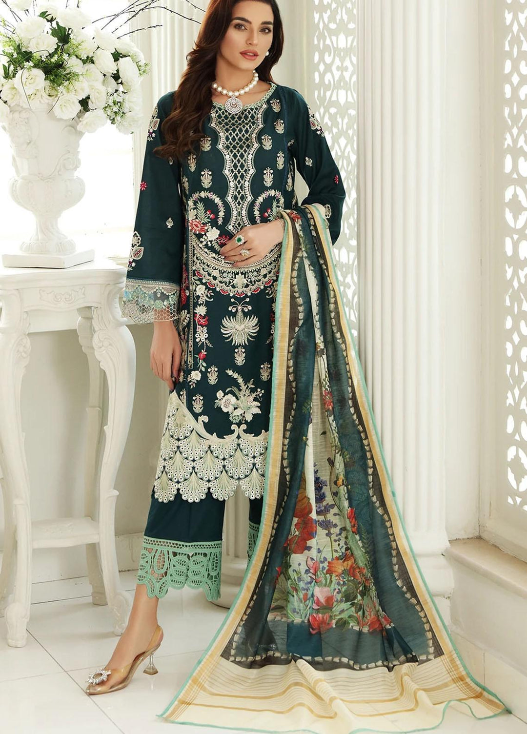 Sable Vogue Embroidered Lawn Suits Unstitched 3 Piece SV21-L2 05 Emerald Song - Luxury Collection
