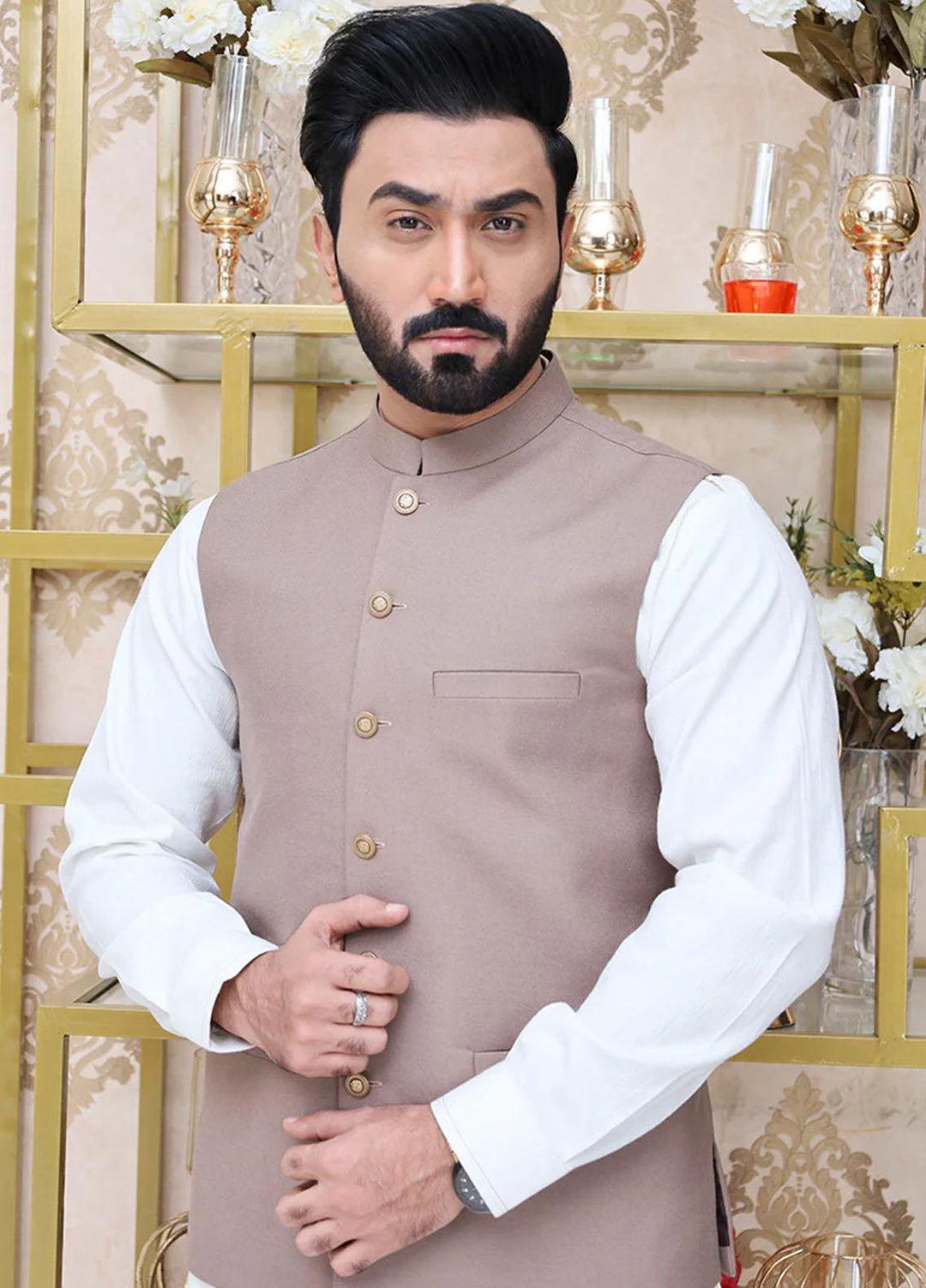 Saeed Ajmal Formal Waistcoat for Men - 10-20-14-1390 MUD-B