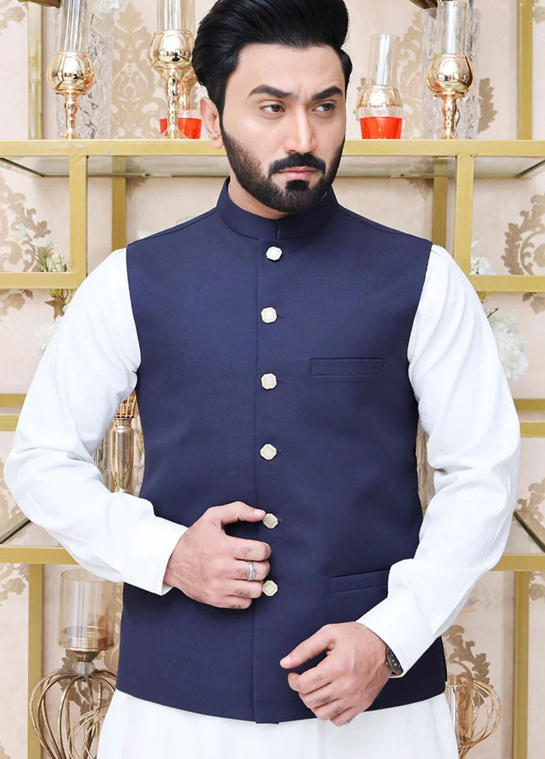 Saeed Ajmal Formal Waistcoat for Men - 10-20-14-1402 NAVY