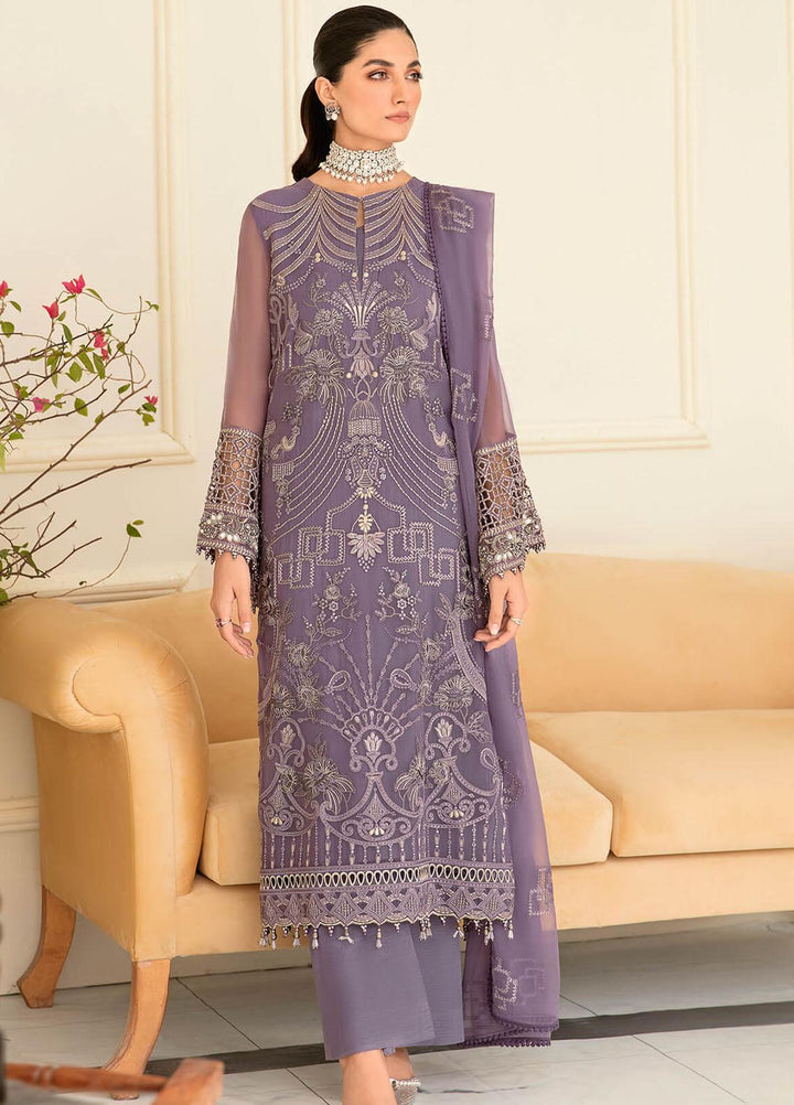 Safeera By Flossie Embroidered Chiffon Suits Unstitched 3 Piece FS23SFLU S-1204 Periwinkle - Luxury Collection