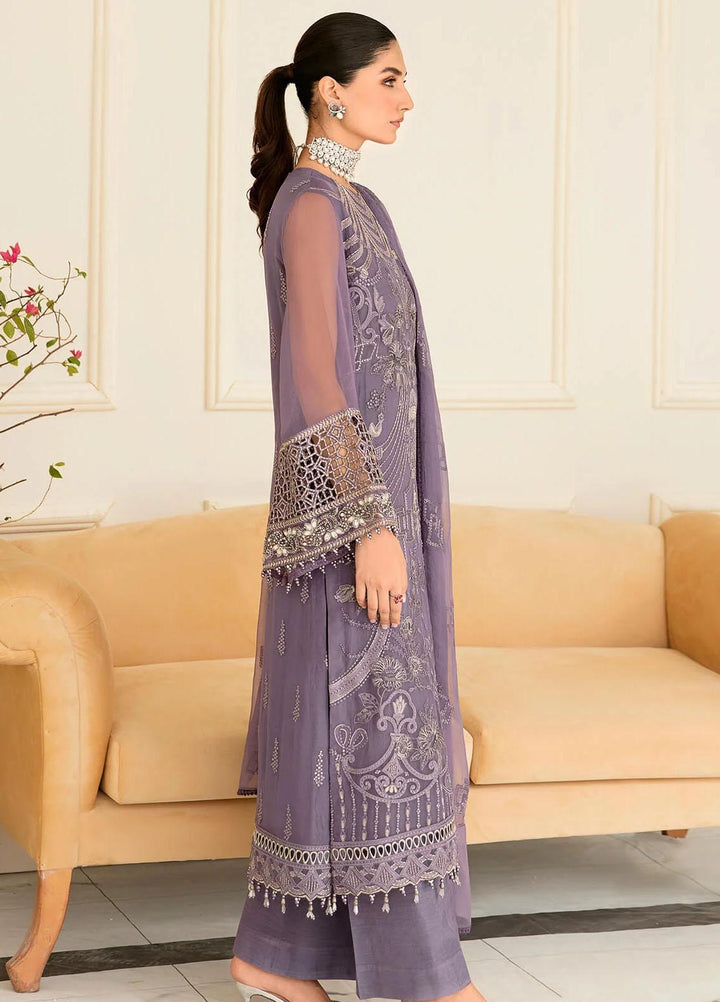 Safeera By Flossie Embroidered Chiffon Suits Unstitched 3 Piece FS23SFLU S-1204 Periwinkle - Luxury Collection