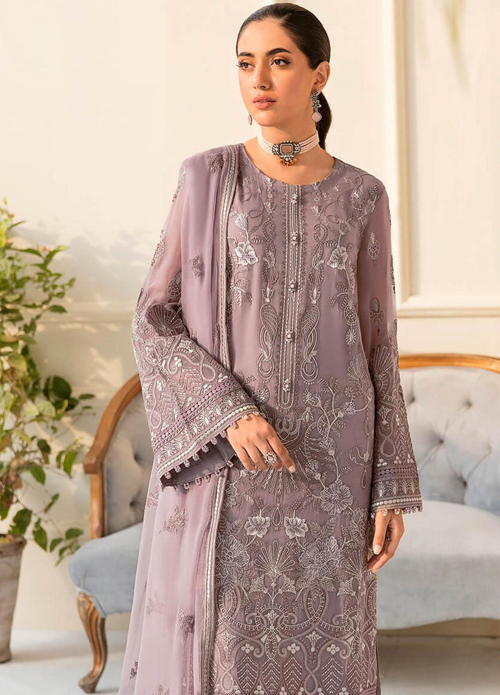 Safeera By Flossie Embroidered Chiffon Suits Unstitched 3 Piece FS23SFLU S-1210 Violet Ice - Luxury Collection