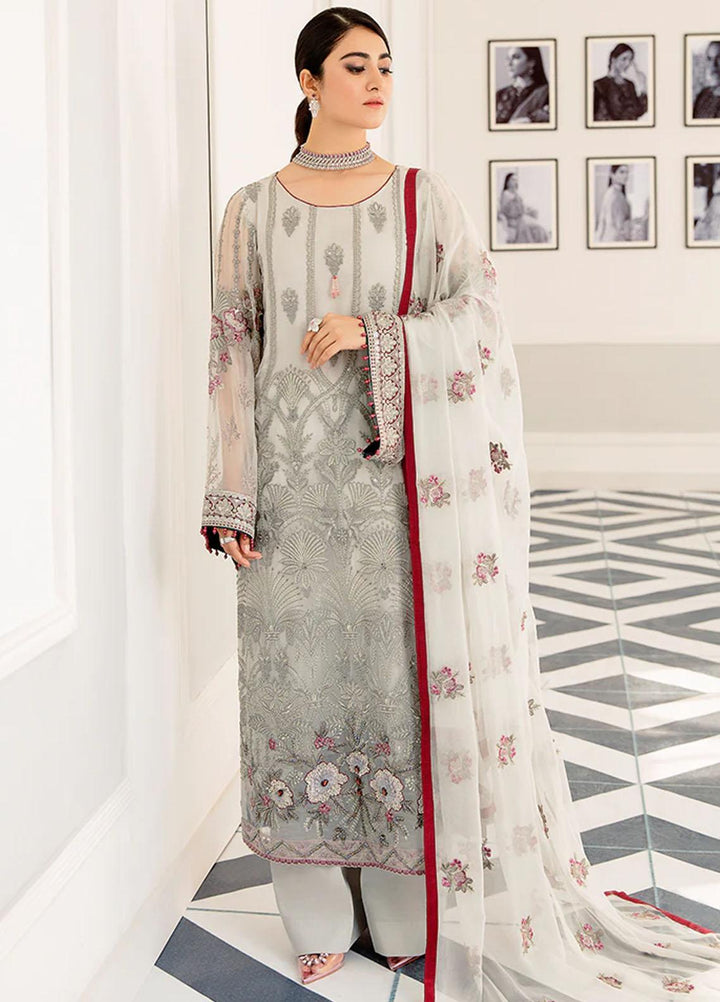 Safeera By Flossie Embroidered Chiffon Suits Unstitched 3 Piece FS23SFLU S-1106 Lustrous Plata - Luxury Collection