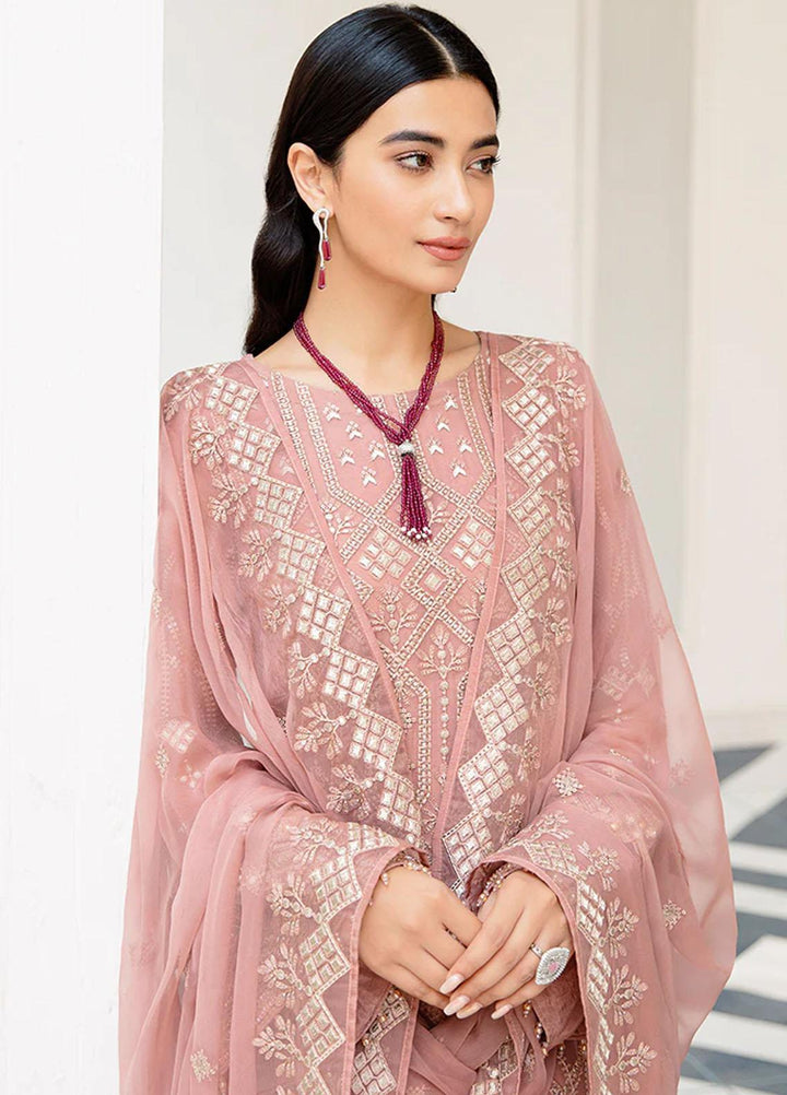 Safeera By Flossie Embroidered Chiffon Suits Unstitched 3 Piece FS23SFLU S-1101 Tranquil Claro - Luxury Collection