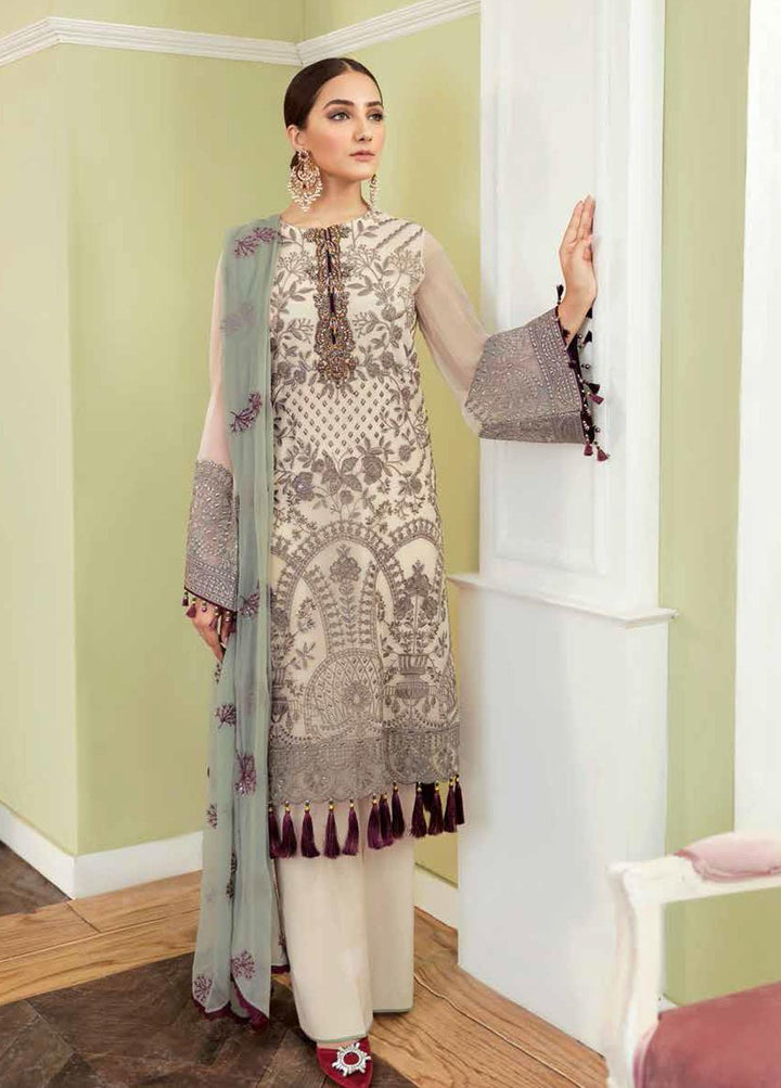 Safeera By Flossie S-909 Amber Light Chiffon 3 Piece Embroidered Unstitched Suits - Luxury Collection