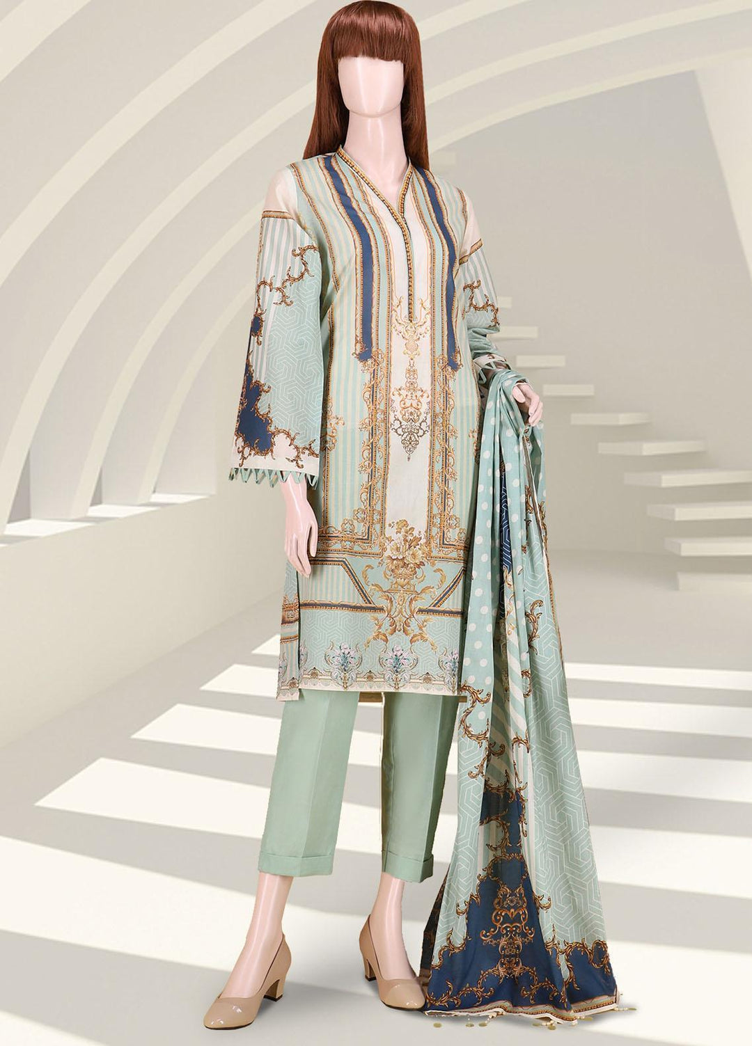 Saffron By Saya Printed Lawn Suits Unstitched 2 Piece UG-2102-03B - Summer Collection