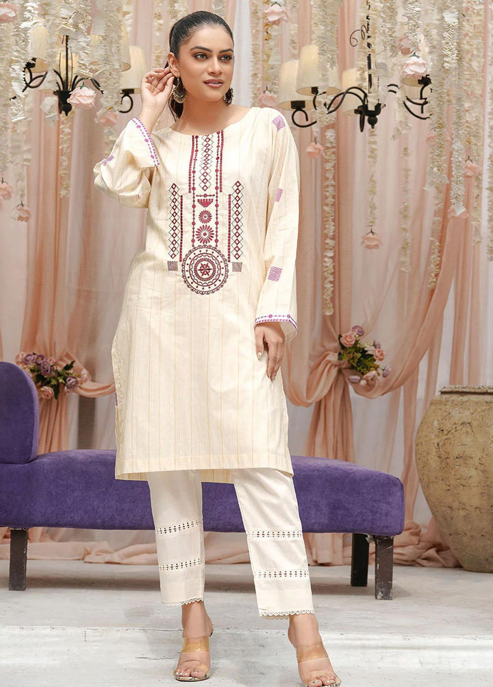 Safwa Casual Pret  Lawn Shirt 3R-1P-EMB-102 Eggshell