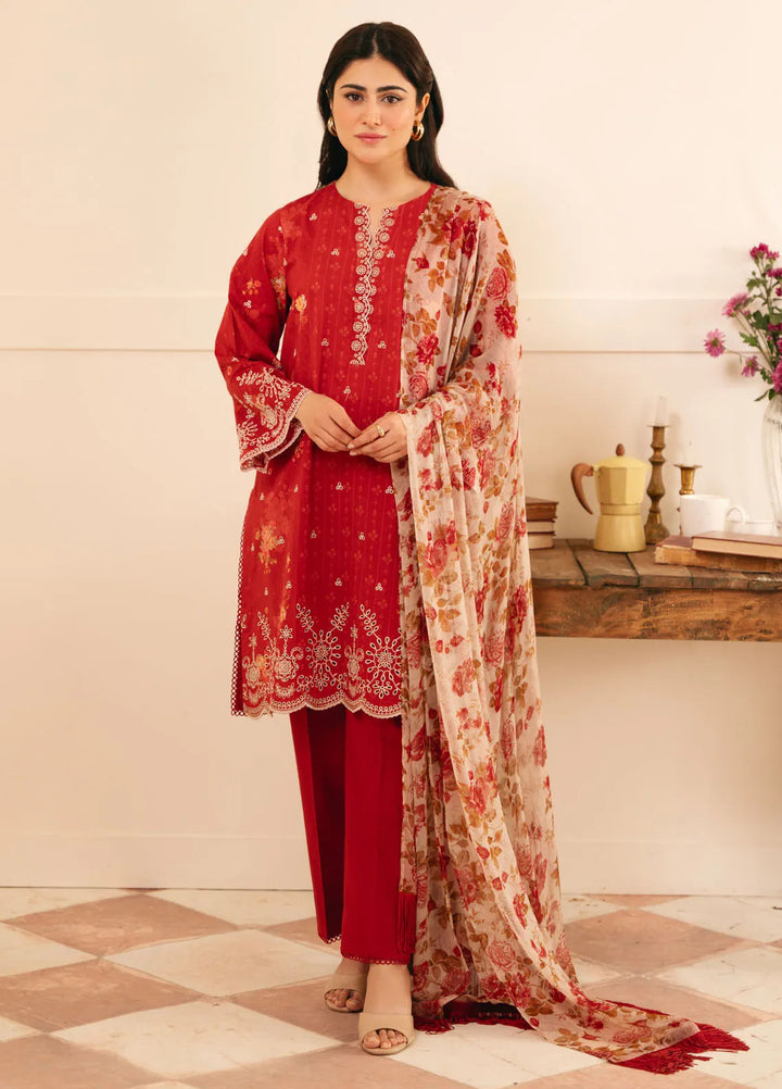 Sahar Embroidered Lawn Suit Unstitched 3 Piece EL-V1-S25-02 Antique Rosewood - Festive Collection