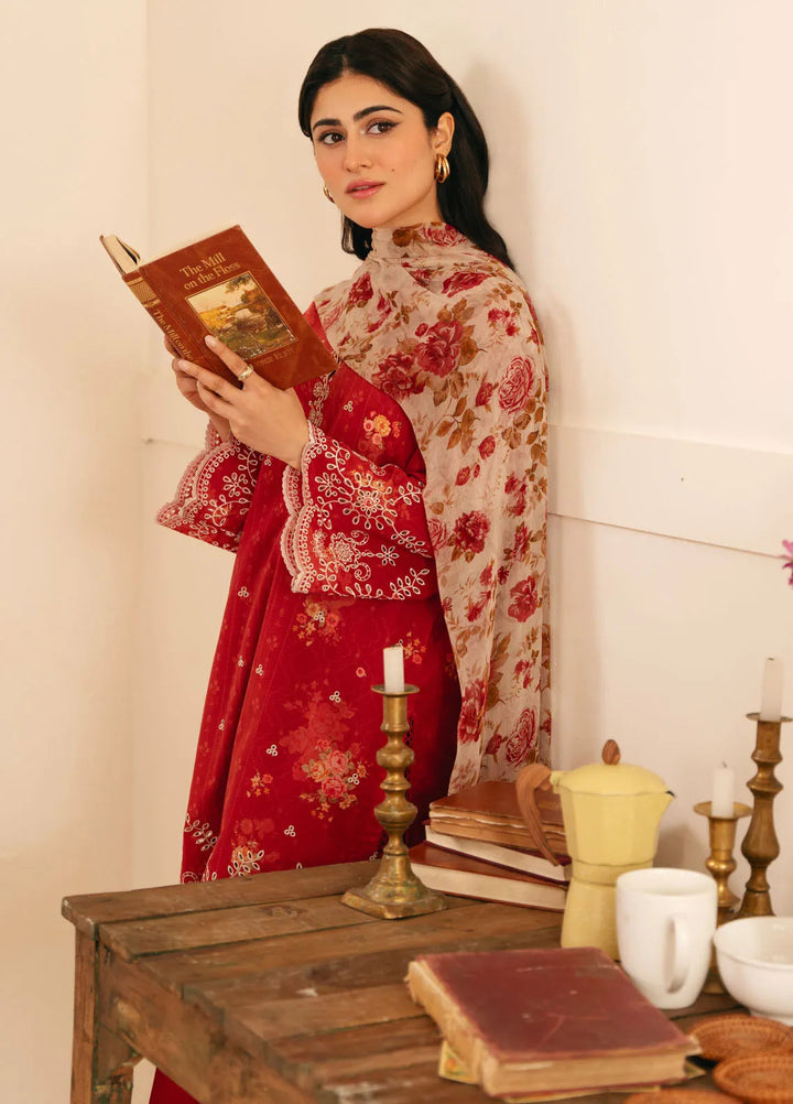 Sahar Embroidered Lawn Suit Unstitched 3 Piece EL-V1-S25-02 Antique Rosewood - Festive Collection