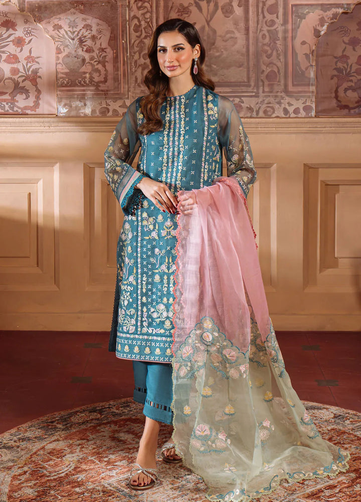 Sahar Embroidered Lawn Suit Unstitched 3 Piece S25-FE-V1-05 Serene Teal - Festive Collection