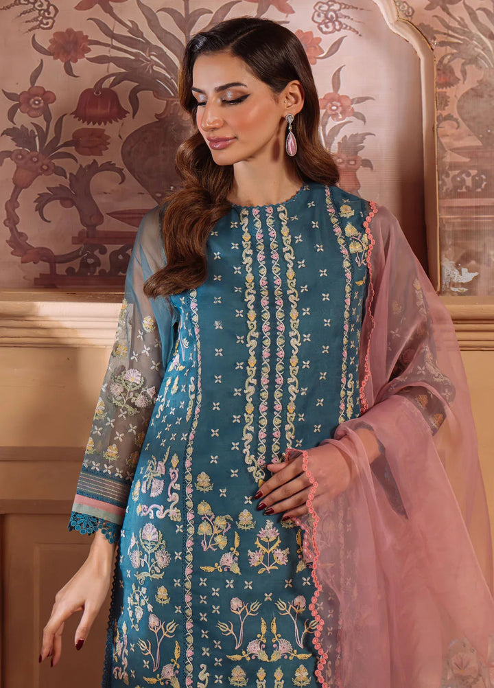 Sahar Embroidered Lawn Suit Unstitched 3 Piece S25-FE-V1-05 Serene Teal - Festive Collection