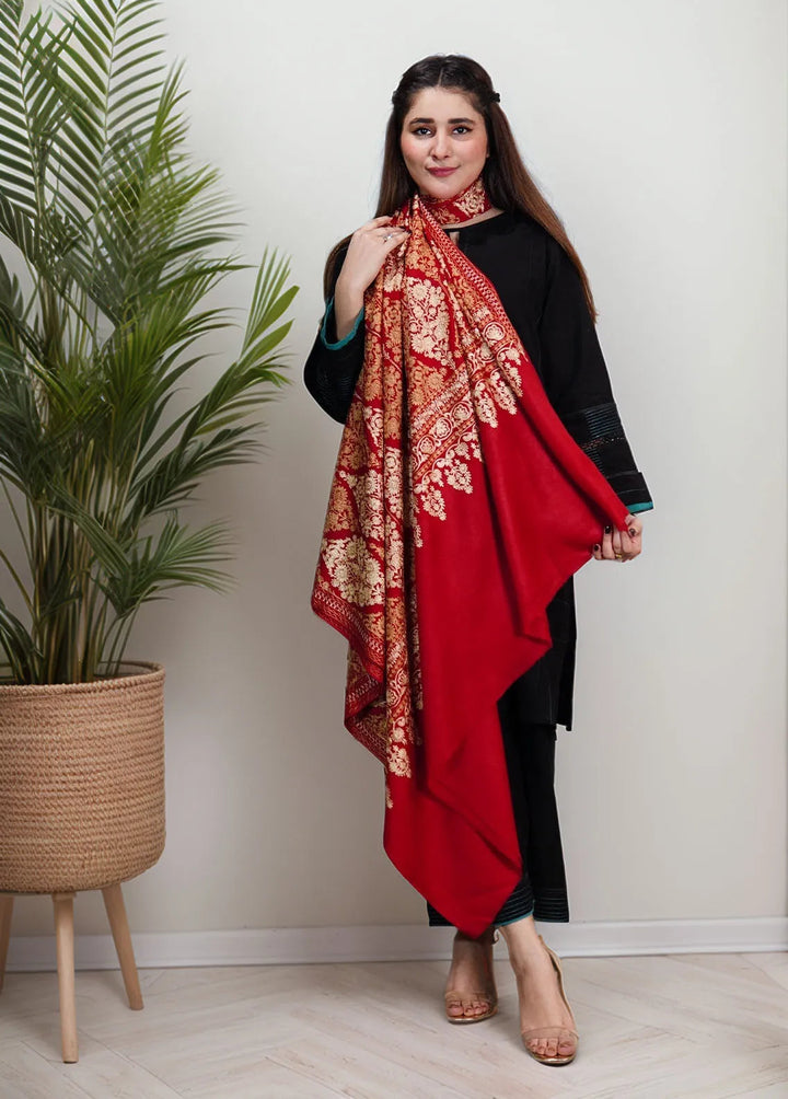 Sanaulla Exclusive Range Pashmina Shawl KPS D-14 Red 1 - Winter Collection