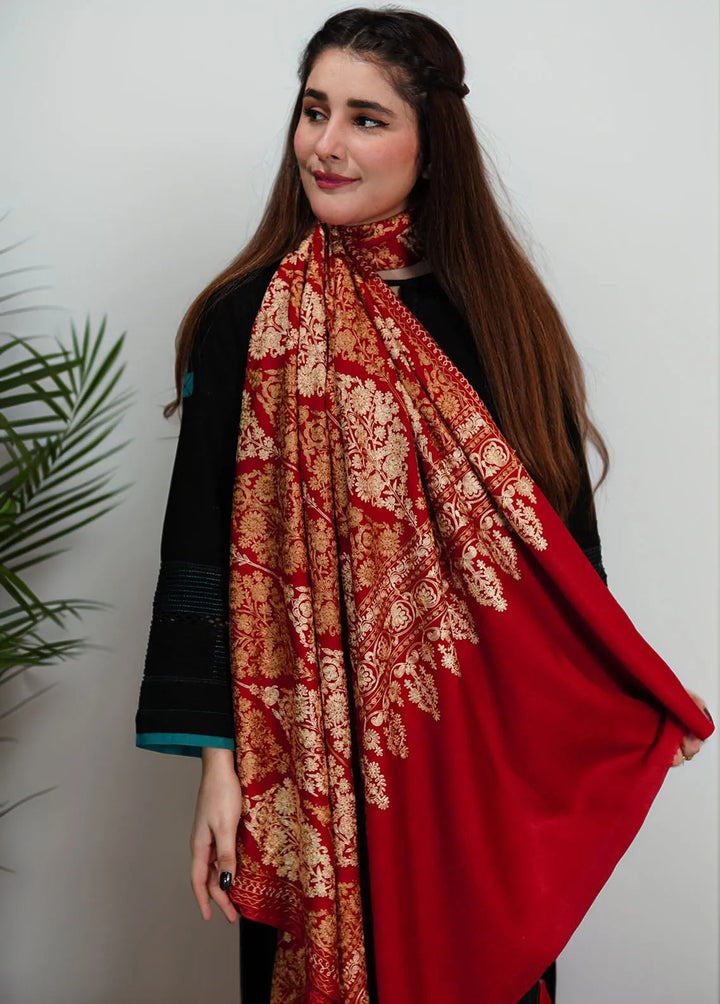 Sanaulla Exclusive Range Pashmina Shawl KPS D-14 Red 1 - Winter Collection