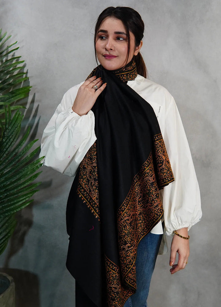 Sanaulla Exclusive Range Pashmina Shawl KPS D-33 Black 2 - Winter Collection