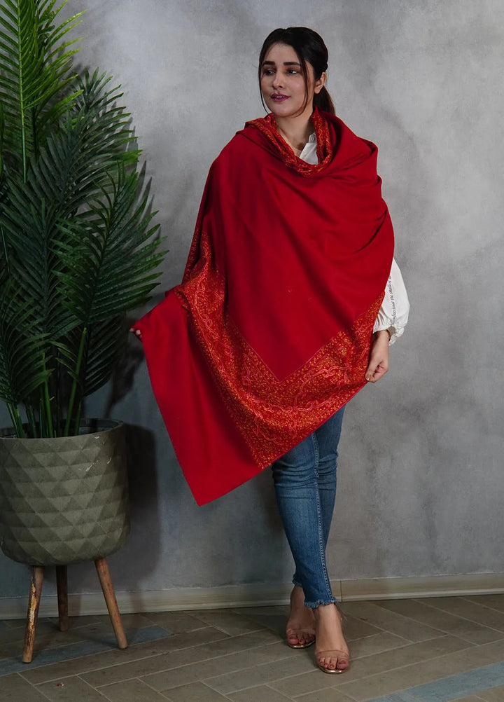 Sanaulla Exclusive Range Pashmina Shawl KPS D-33 Mehroon 1 - Winter Collection