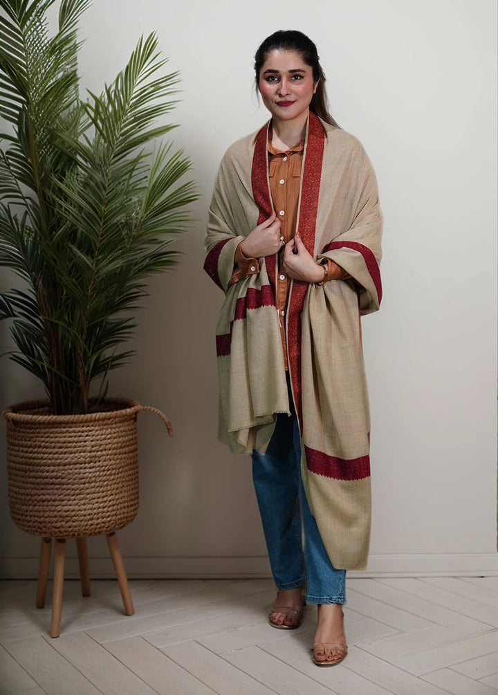Sanaulla Exclusive Range Pashmina Shawl KPS D-37 Mehroon - Winter Collection