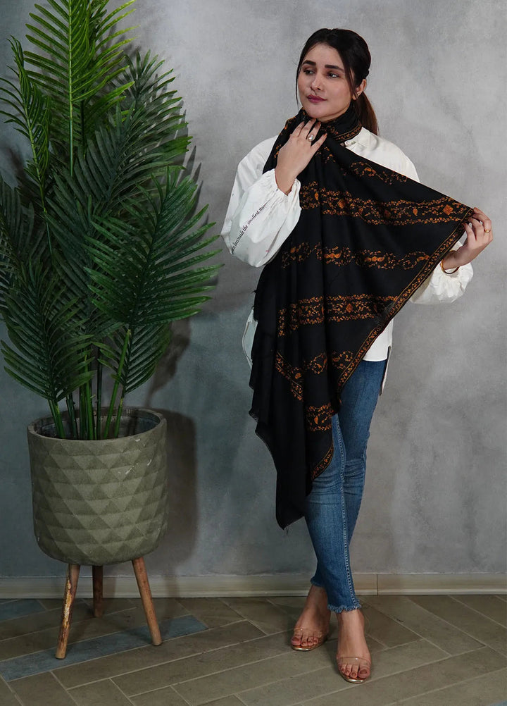 Sanaulla Exclusive Range Pashmina Shawl KPS D-39 Black - Winter Collection
