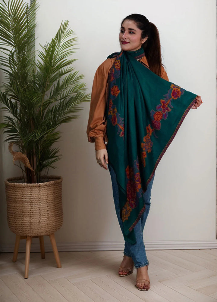 Sanaulla Exclusive Range Pashmina Shawl KPS D-42 Dark Green - Winter Collection