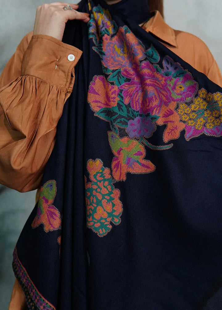 Sanaulla Exclusive Range Pashmina Shawl KPS D-42 Navy Blue - Winter Collection