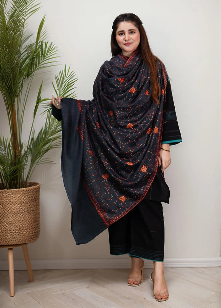 Sanaulla Exclusive Range Pashmina Shawl KPS D-57 Dark Grey - Winter Collection