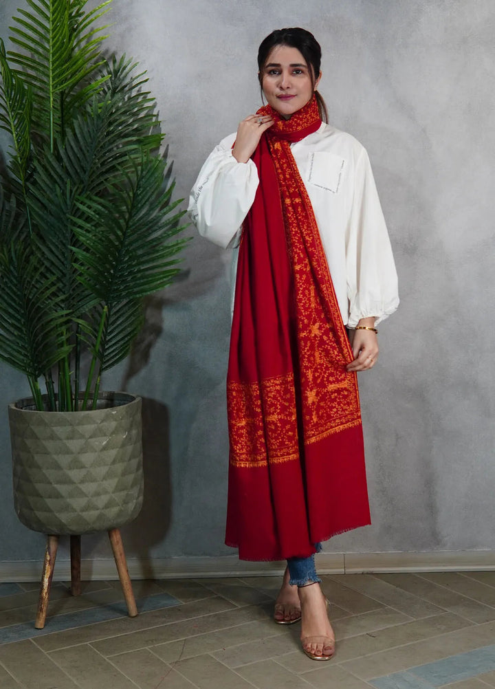 Sanaulla Exclusive Range Pashmina Shawl KPS D-6 Mehroon - Winter Collection