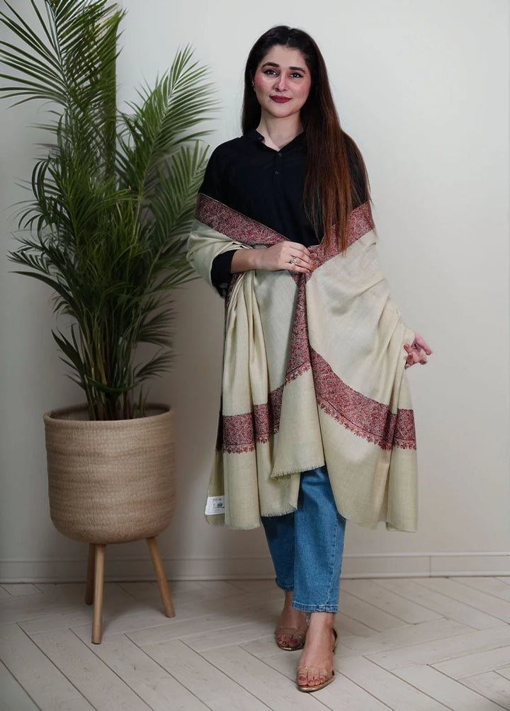 Sanaulla Exclusive Range Pashmina Shawl MAMA D-5 Cream - Winter Collection