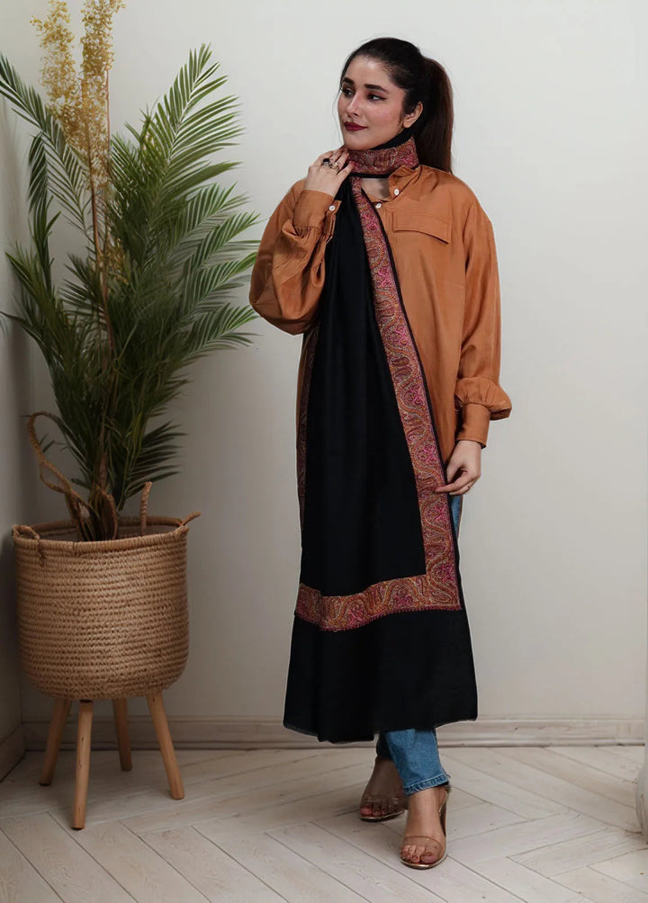 Sanaulla Exclusive Range Pashmina Shawl MAMA D-8 Black - Winter Collection